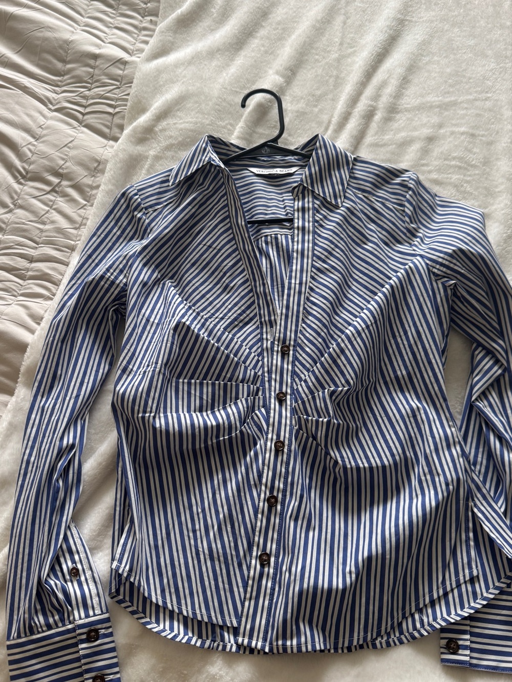 Veronica Beard Blue and White Striped Button-Front Shirt